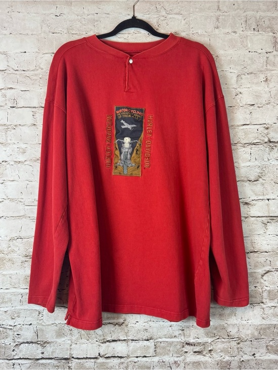 Harley-Davidson Other - Harley Davidson Motorcycles Men's Large Long Sleeve Shirt Red Cotton Embroidered